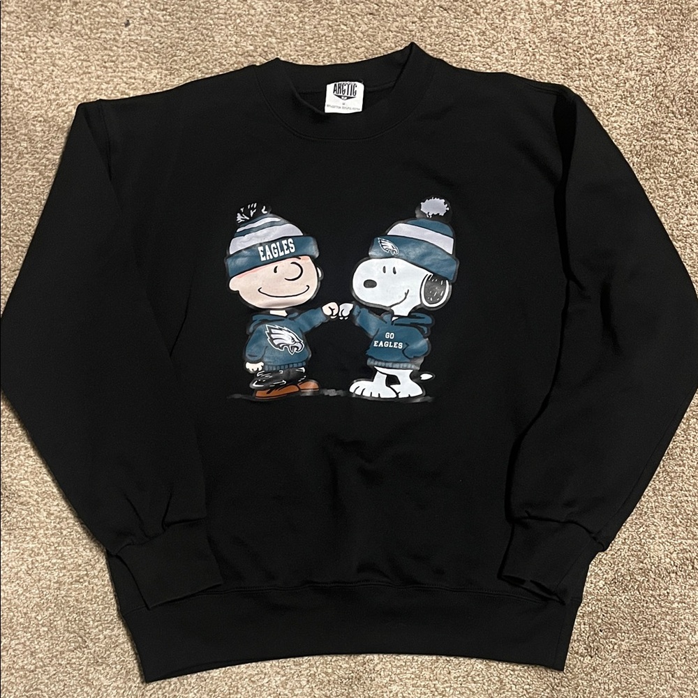 Peanuts Black Crewneck Sweater with Eagles Design